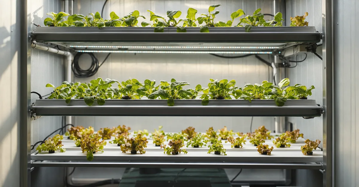 A vertical hydroponic rack with precise light and nutrient control